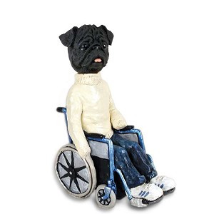 Black Pug Wheelchair Doogie Collectible Dog Figurine