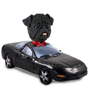 Black Pug Sports Car Doogie Collectible Dog Figurine