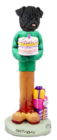 Black Pug Birthday Doogie Collectible Dog Figurine