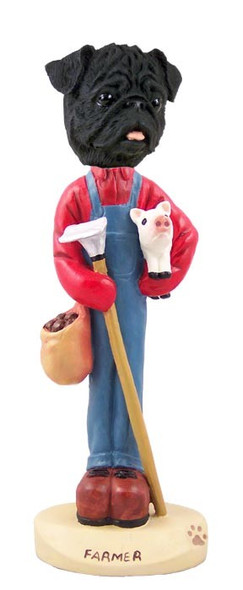 Black Pug Farmer Doogie Collectible Dog Figurine