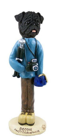 Black Pug Photographer Doogie Collectible Dog Figurine
