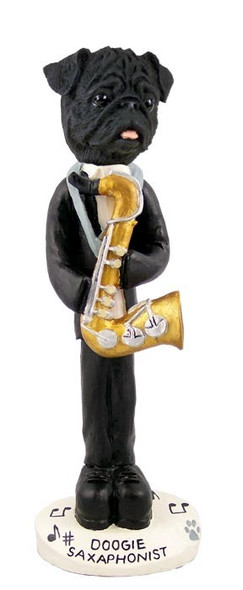 Black Pug Saxophonist Doogie Collectible Dog Figurine