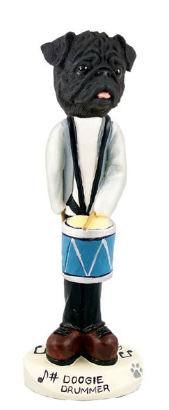 Black Pug Drummer Doogie Collectible Dog Figurine
