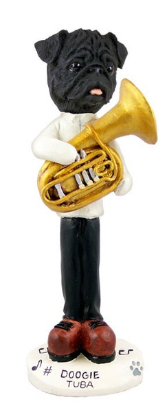 Black Pug Tuba Doogie Collectible Dog Figurine
