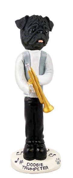 Black Pug Trumpeter Doogie Collectible Dog Figurine