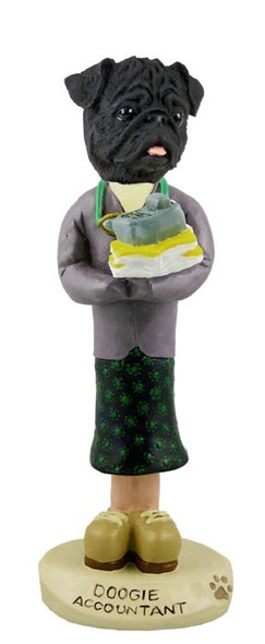 Black Pug Female Accountant Doogie Collectible Dog Figurine