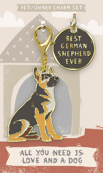 Best German Shepherd Ever Dog Collar Charm & Matching Owner Keychain on Backer Card from Primitives by Kathy