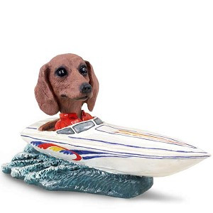 Red Dachshund Motorboat Doogie Collectible Dog Figurine