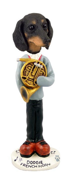Black Dachshund French Horn Doogie Collectible Dog Figurine