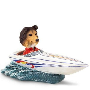 Sable Sheltie Motorboat Doogie Collectible Dog Figurine