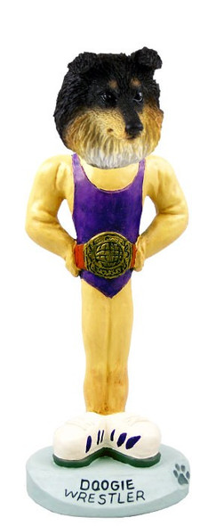 Tricolor Sheltie Wrestler Doogie Collectible Dog Figurine