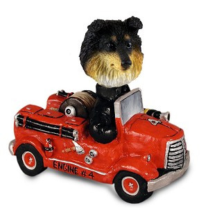 Tricolor Sheltie Fire Engine Doogie Collectible Dog Figurine