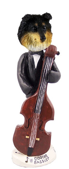 Tricolor Sheltie Bassist Doogie Collectible Dog Figurine