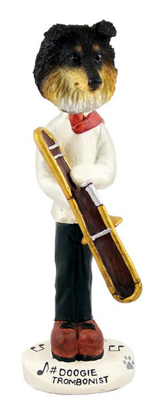 Tricolor Sheltie Trombonist Doogie Collectible Dog Figurine