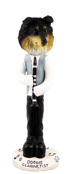 Tricolor Sheltie Clarinetist Doogie Collectible Dog Figurine
