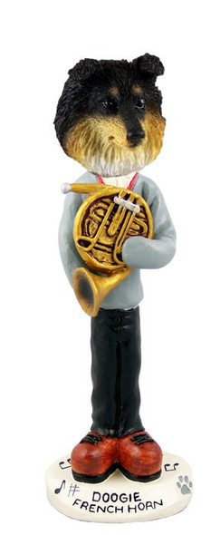 Tricolor Sheltie French Horn Doogie Collectible Dog Figurine