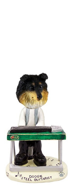 Tricolor Sheltie Steel Guitarist Doogie Collectible Dog Figurine