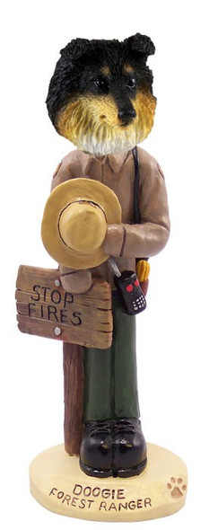 Tricolor Sheltie Forest Ranger Doogie Collectible Dog Figurine