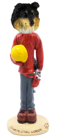 Tricolor Sheltie Construction Worker Doogie Collectible Dog Figurine