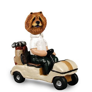 Red Chow Golf Cart Doogie Collectible Dog Figurine