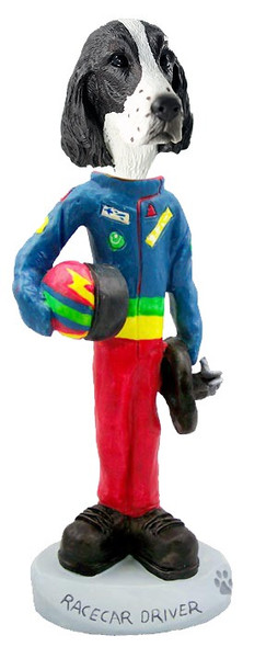 Liver Springer Spaniel Racecar Driver Doogie Collectible Dog Figurine
