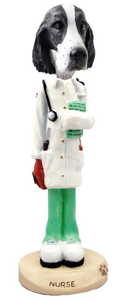 Black & White Springer Spaniel Nurse Doogie Collectible Dog Figurine