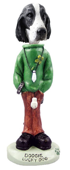 Black & White Springer Spaniel Lucky Doogie Collectible Dog Figurine