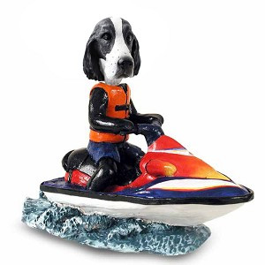 Black & White Springer Spaniel Jet Ski Doogie Collectible Dog Figurine