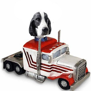 Black & White Springer Spaniel Truck Tractor Doogie Collectible Dog Figurine