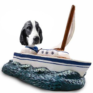Black & White Springer Spaniel Sailboat Doogie Collectible Dog Figurine