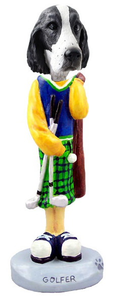 Black & White Springer Spaniel Golf Doogie Collectible Dog Figurine