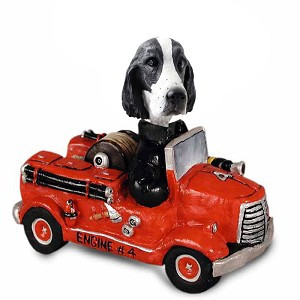 Black & White Springer Spaniel Fire Engine Doogie Collectible Dog Figurine