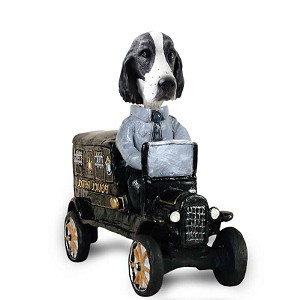 Black & White Springer Spaniel Paddy Wagon Doogie Collectible Dog Figurine
