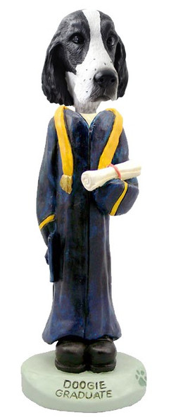 Black & White Springer Spaniel Graduate Doogie Collectible Dog Figurine
