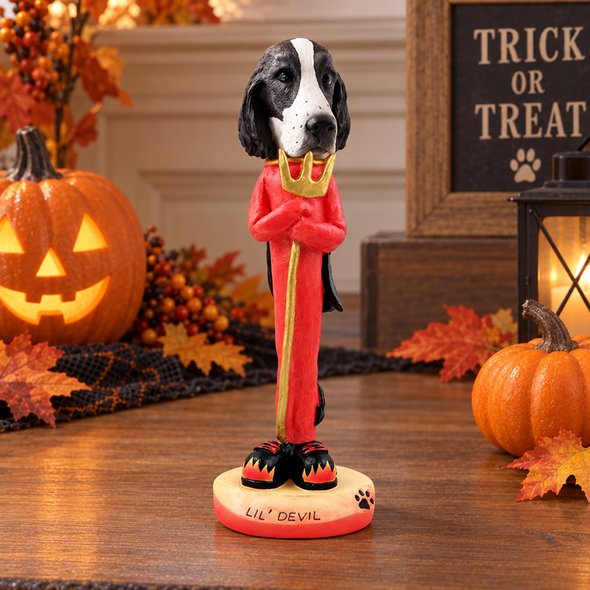 Black & White Springer Spaniel Lil Devil Doogie Collectible Dog Figurine