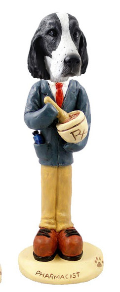 Black & White Springer Spaniel Pharmacist Doogie Collectible Dog Figurine