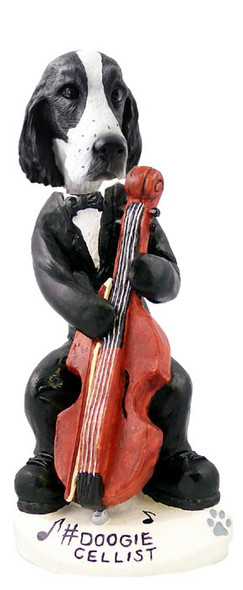 Black & White Springer Spaniel Cellist Doogie Collectible Dog Figurine