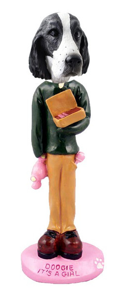 Black & White Springer Spaniel It's a Girl Doogie Collectible Dog Figurine