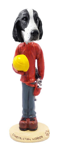 Black & White Springer Spaniel Construction Worker Doogie Collectible Dog Figurine