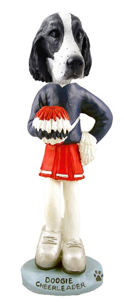 Black & White Springer Spaniel Cheerleader Doogie Collectible Dog Figurine