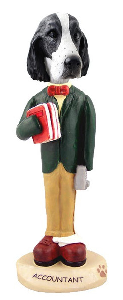 Black & White Springer Spaniel Accountant Doogie Collectible Dog Figurine