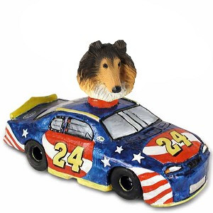 Sable Collie Race Car Doogie Collectible Dog Figurine