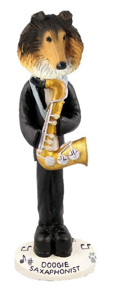 Sable Collie Saxophonist Doogie Collectible Dog Figurine