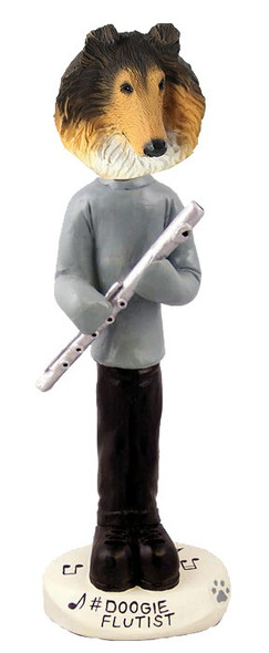 Sable Collie Flutist Doogie Collectible Dog Figurine