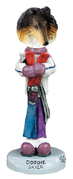 Tricolor Collie Skier Doogie Collectible Dog Figurine