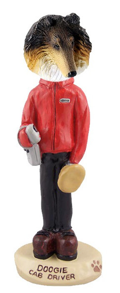 Tricolor Collie Cab Driver Doogie Collectible Dog Figurine