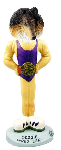 Tricolor Collie Wrestler Doogie Collectible Dog Figurine
