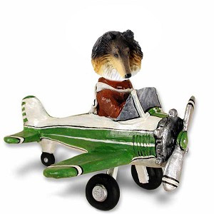 Tricolor Collie Airplane Doogie Collectible Dog Figurine