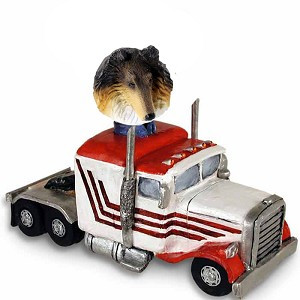 Tricolor Collie Truck Tractor Doogie Collectible Dog Figurine