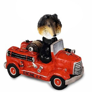 Tricolor Collie Fire Engine Doogie Collectible Dog Figurine